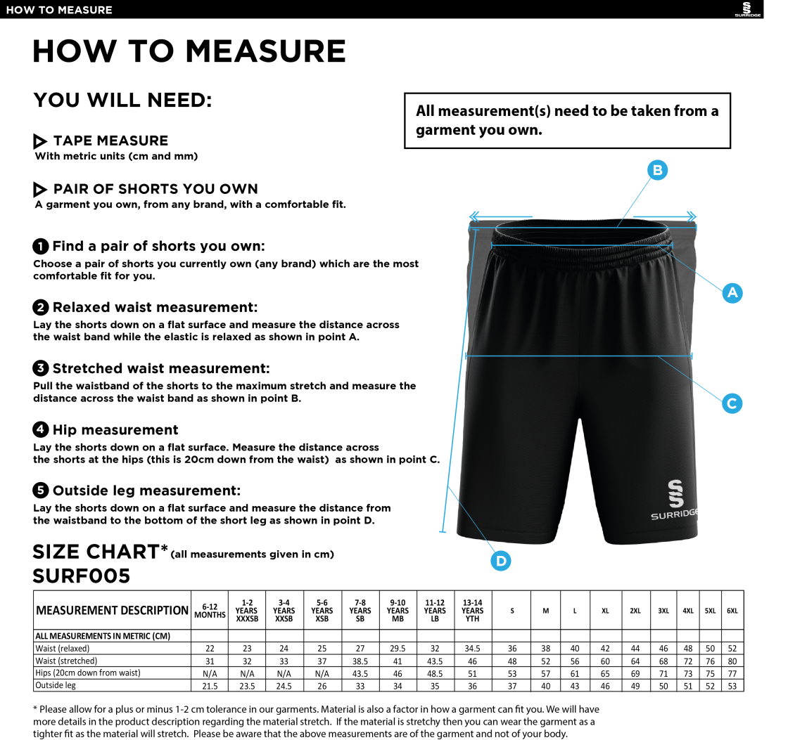 Water School Shorts Navy - Size Guide