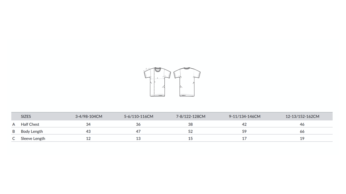 WATER PRIMARY SCHOOL T-SHIRT - Size Guide