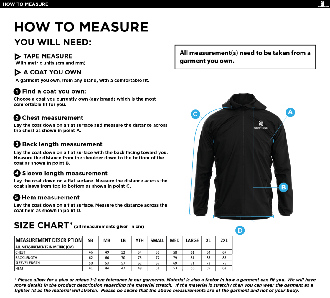 Water School Training Jacket Navy - Size Guide