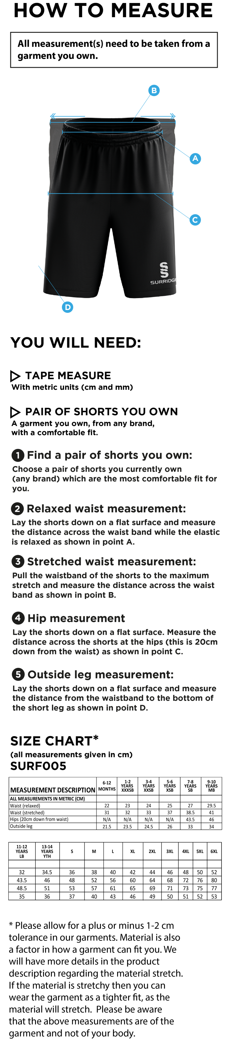 Water School Shorts Navy - Size Guide